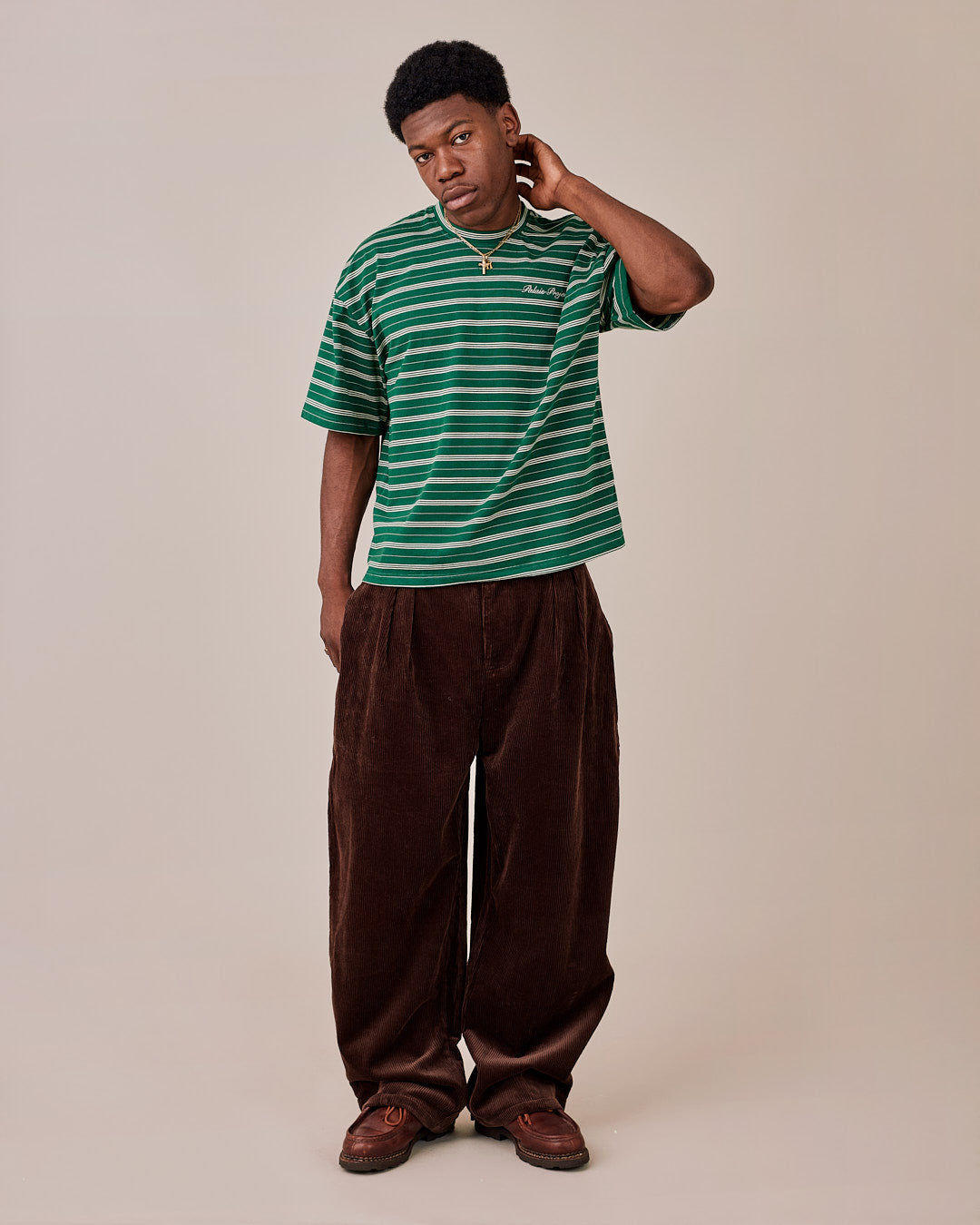 Boxy SS Tee - Green Stripe