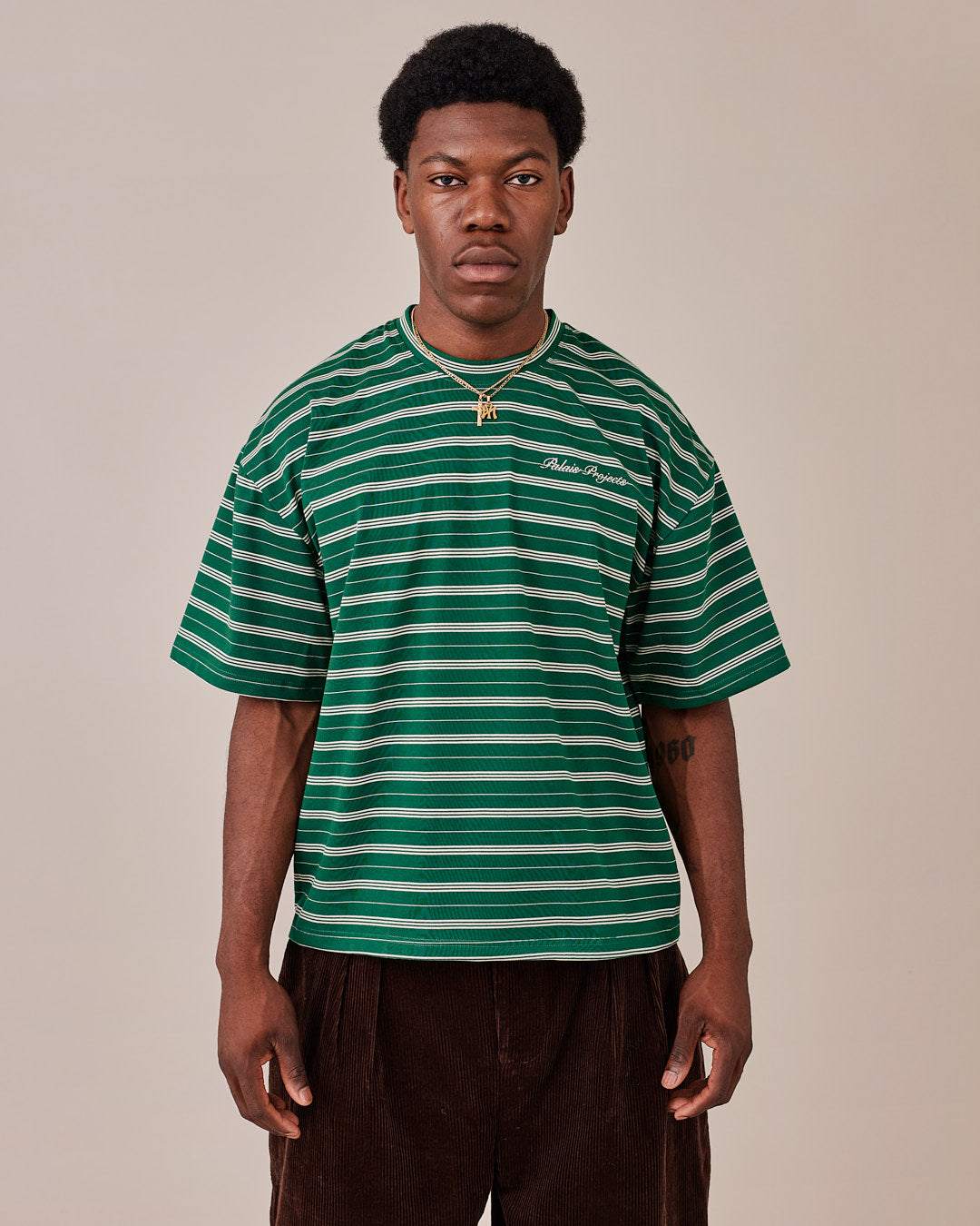 Boxy SS Tee - Green Stripe