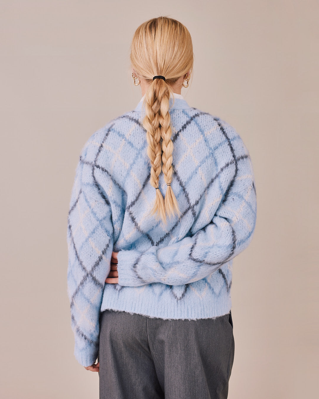Knit Cardigan - Blue Check
