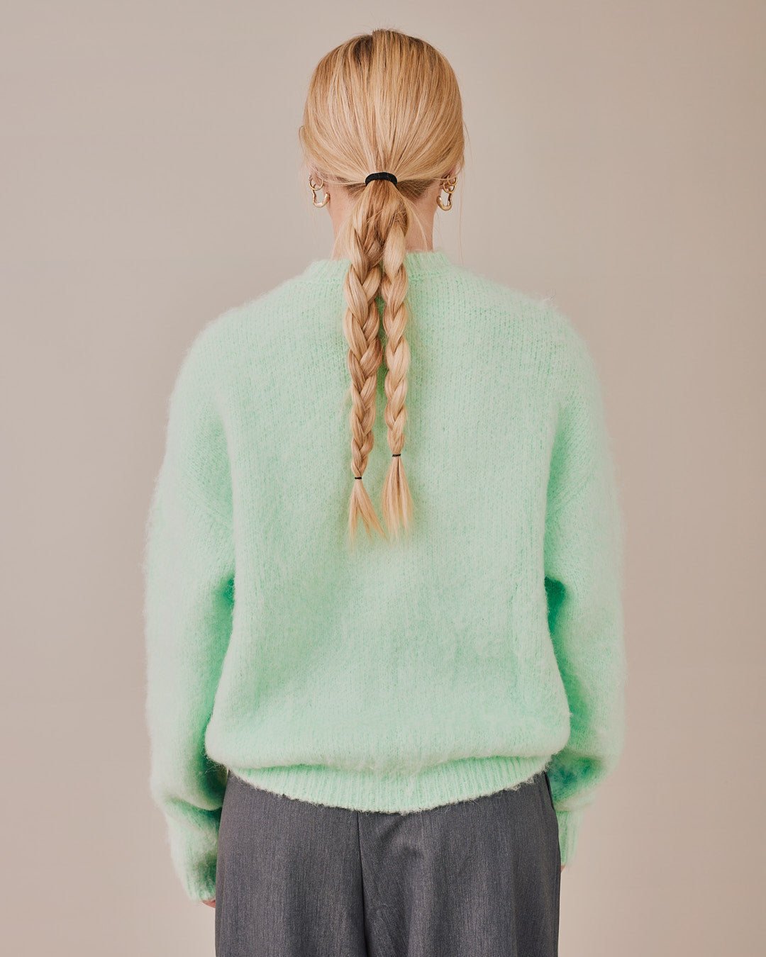 Knit O-Neck Sweater - Mint