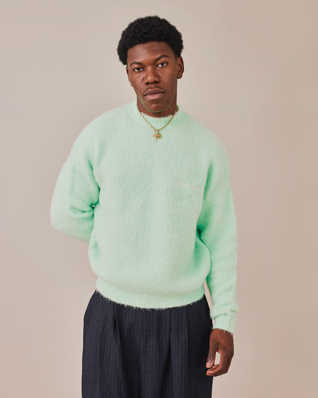 Knit O-Neck Sweater - Mint