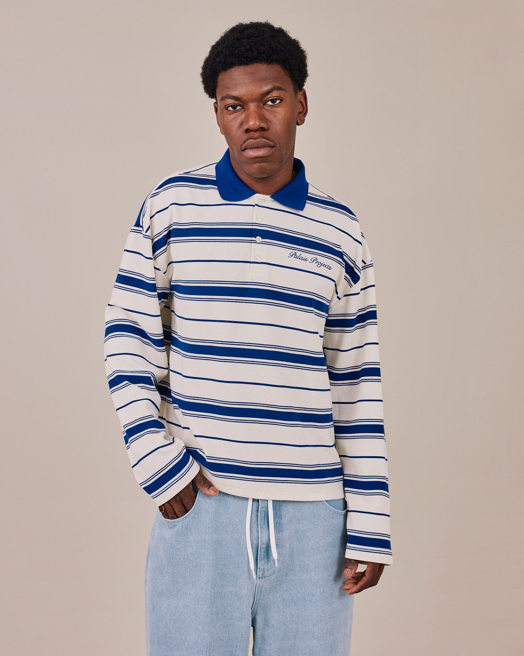 LS Polo Shirt - Blue/White Stripe