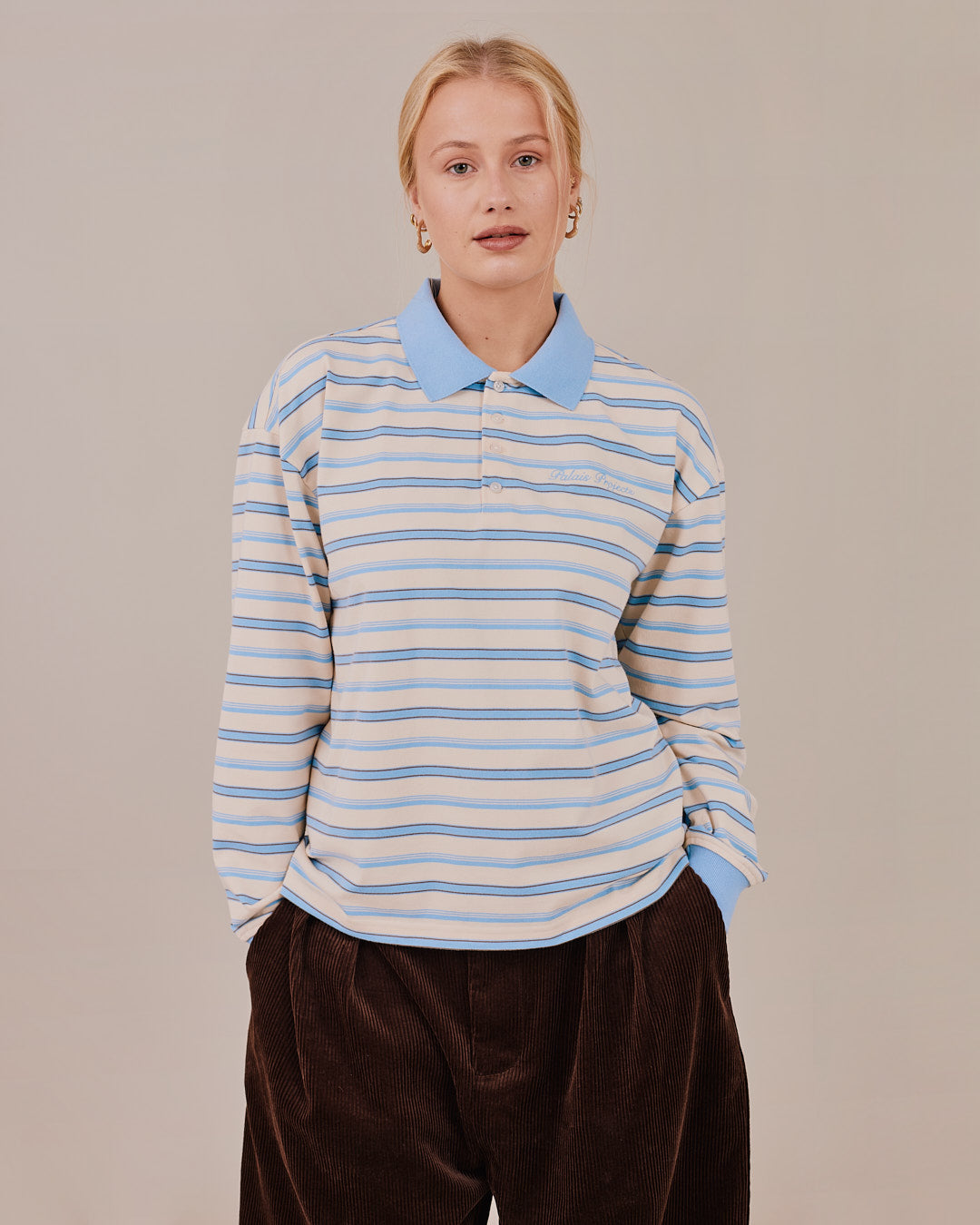 LS Polo Shirt w. Cuff - Baby Blue Stripe