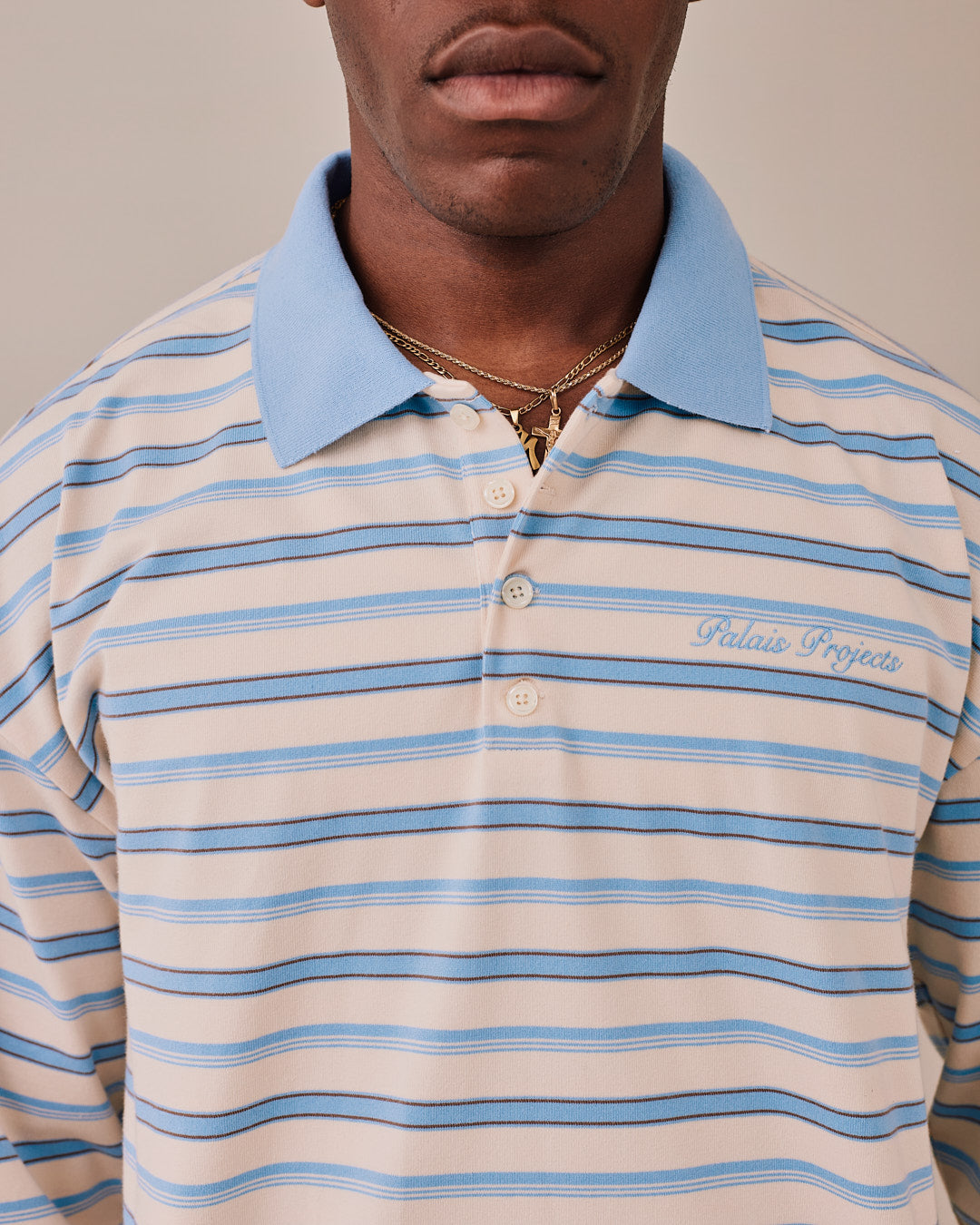 LS Polo Shirt w. Cuff - Baby Blue Stripe