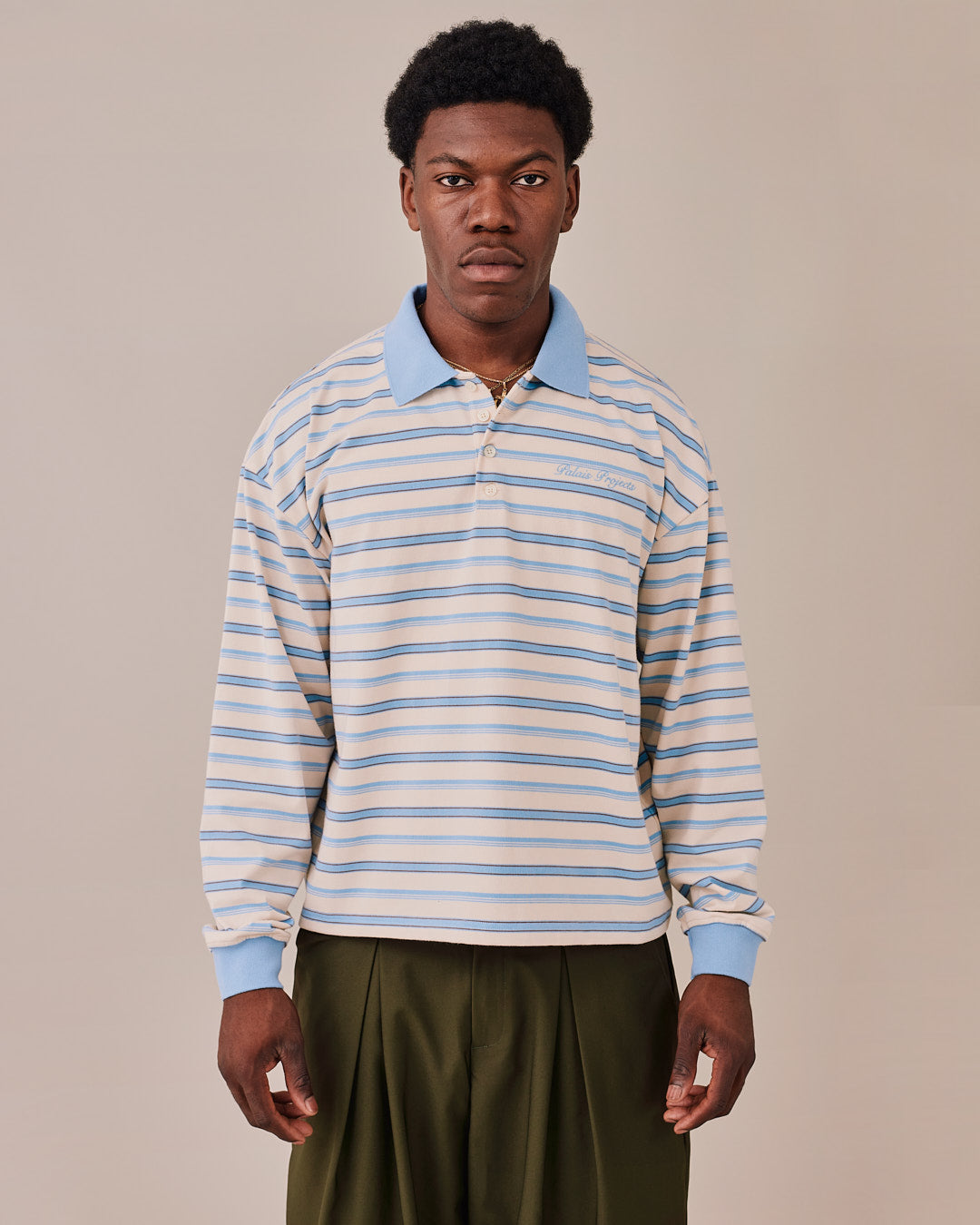 LS Polo Shirt w. Cuff - Baby Blue Stripe