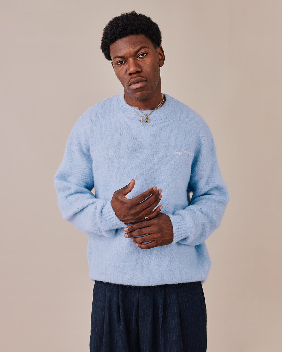 Knit O-Neck Sweater - Baby Blue
