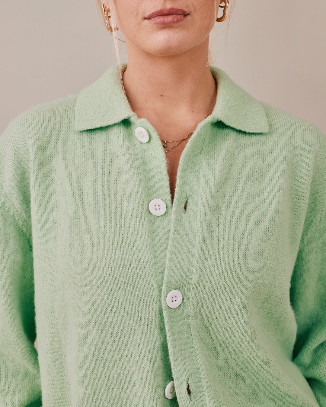 Alpaca Mix Knit Cardigan - Mint