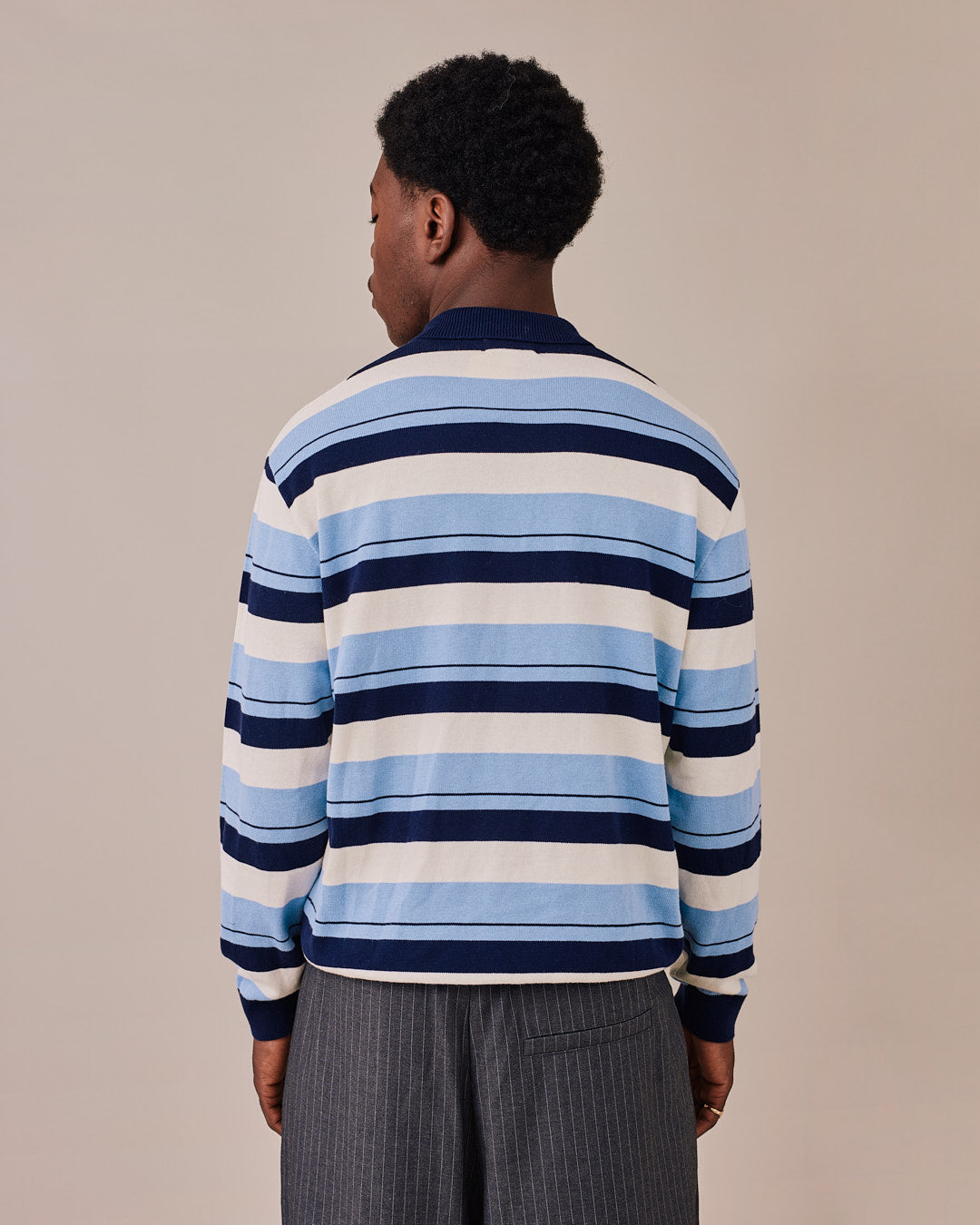 Zip Polo Knit - Blue Stripe