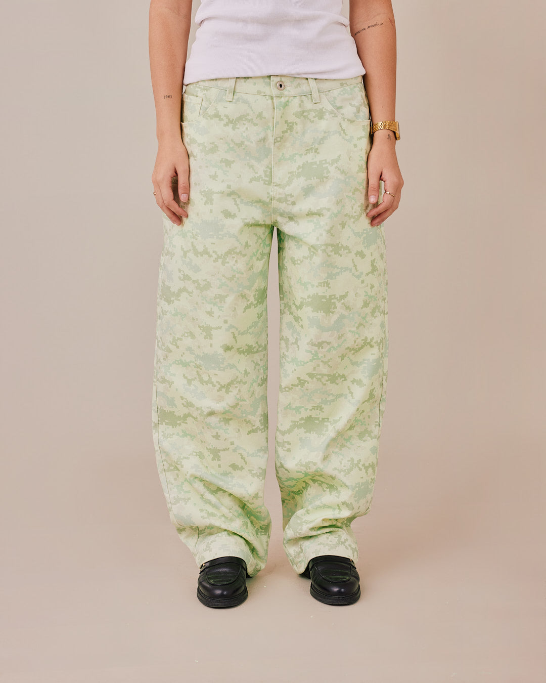 Baggy Canvas Pants - Mint Camo