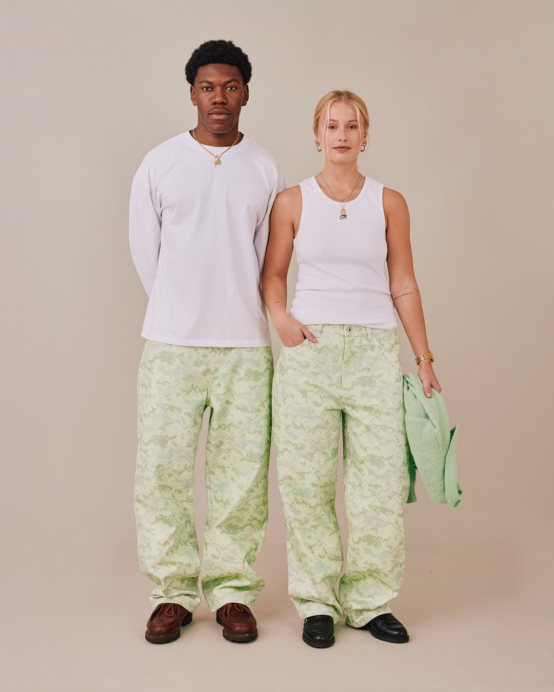 Baggy Canvas Pants - Mint Camo