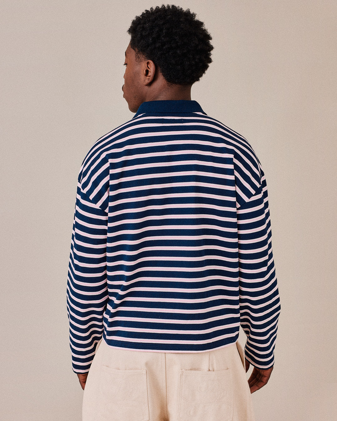 LS Polo Shirt - Navy/Pink Stripe