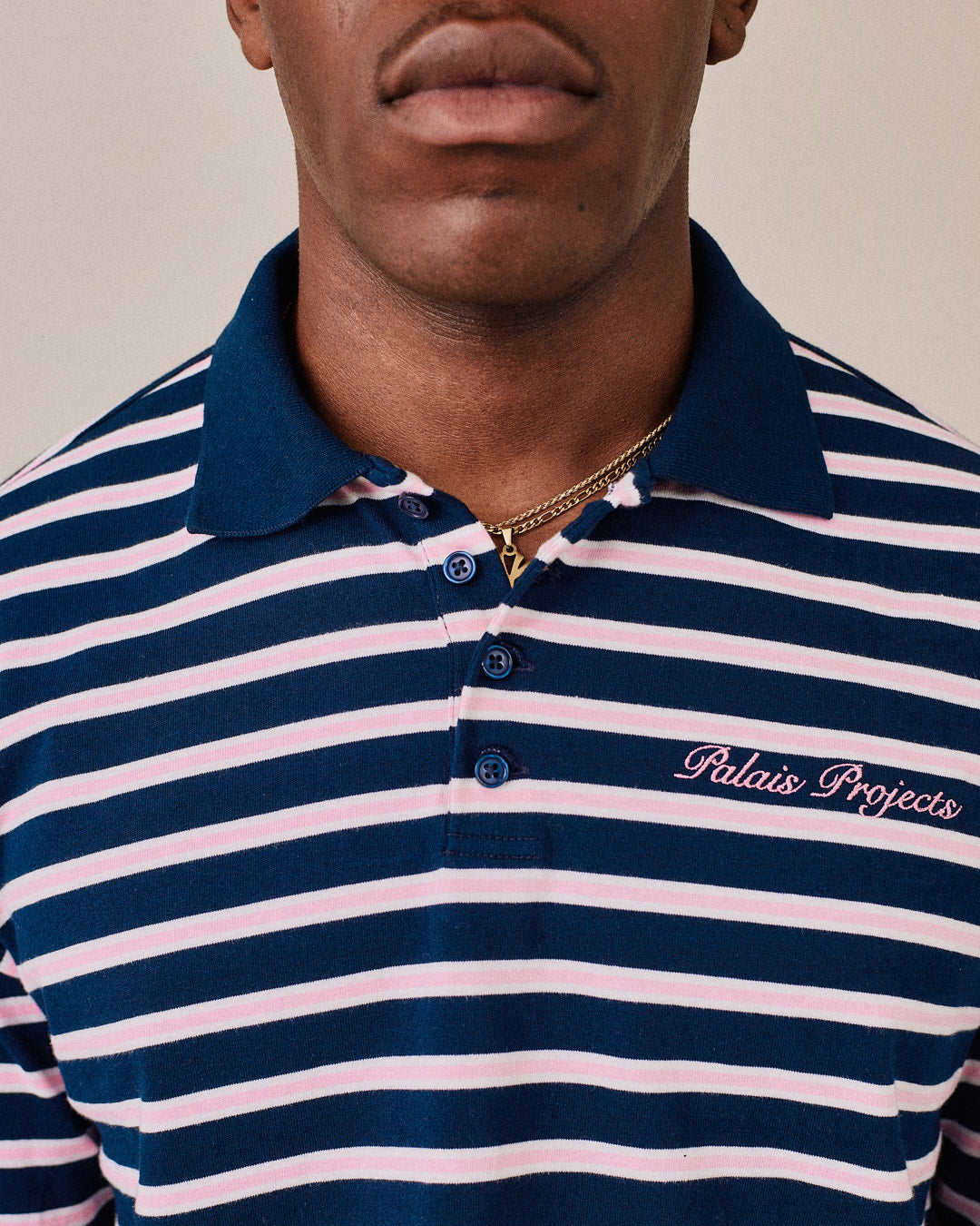 LS Polo Shirt - Navy/Pink Stripe