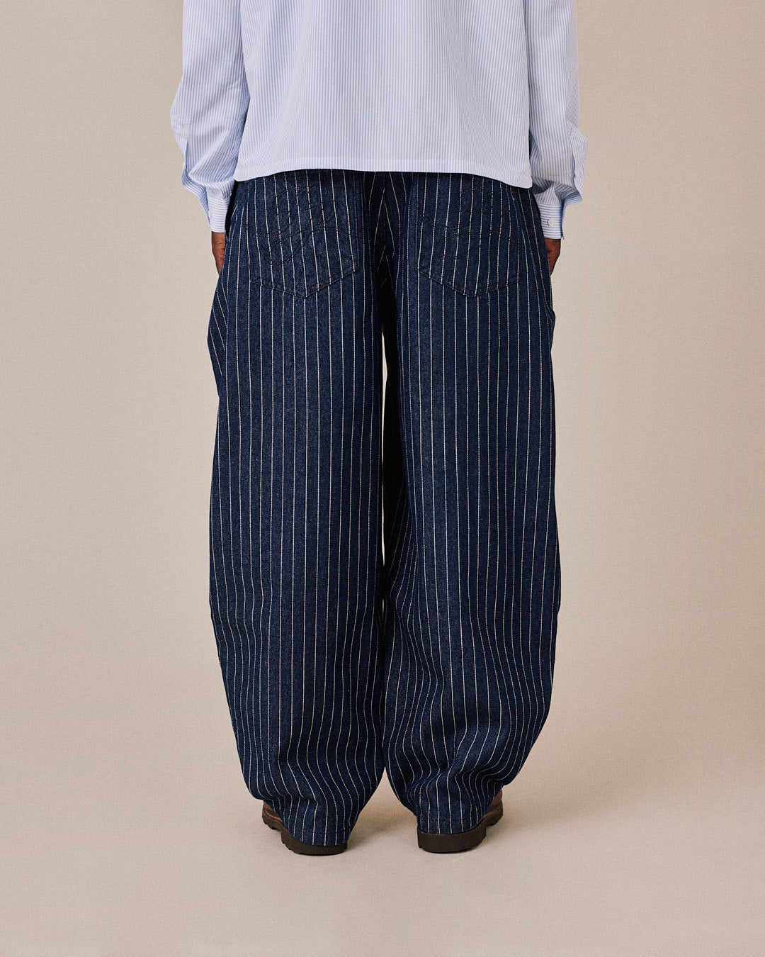 Baggy Pleated Jeans - Stripe