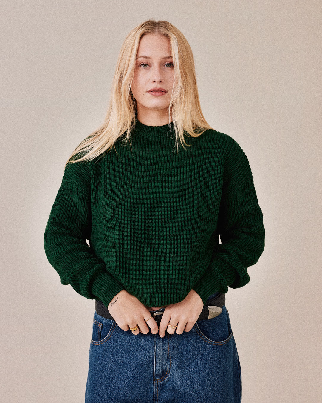 Fisherman O Neck Knit - Dark Green