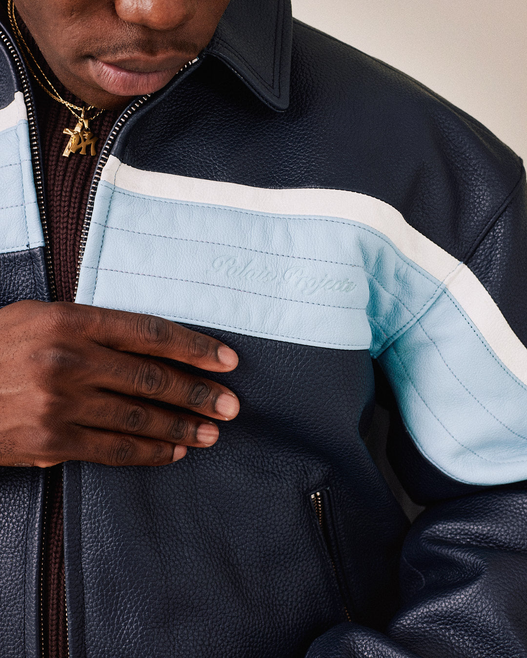 Heavy Varsity Leather Jacket - Blue