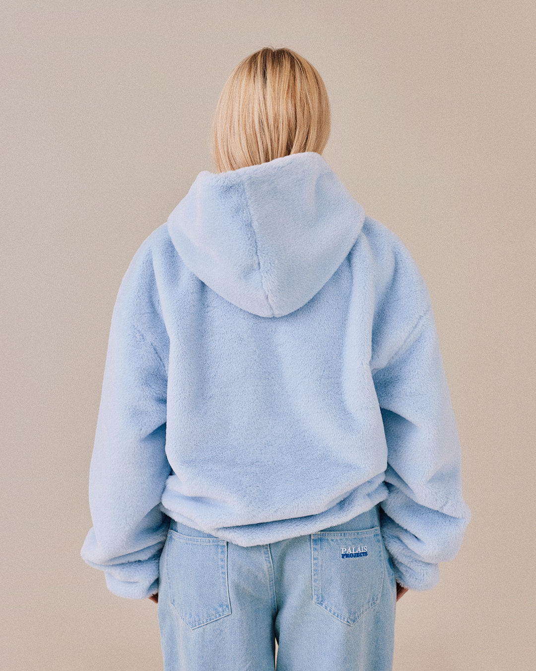 Faux Fur Zip Jacket w. Hood - Light Blue