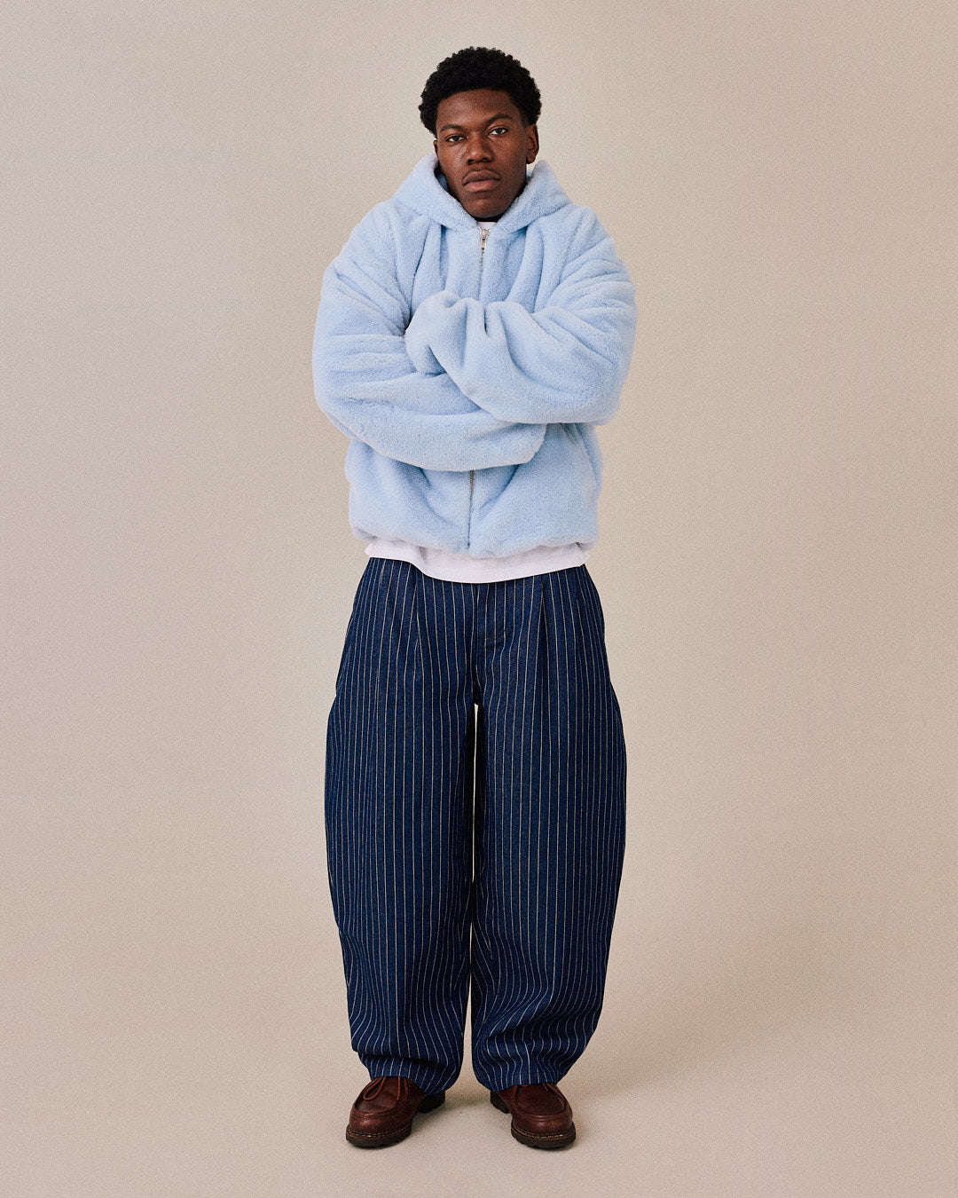 Faux Fur Zip Jacket w. Hood - Light Blue